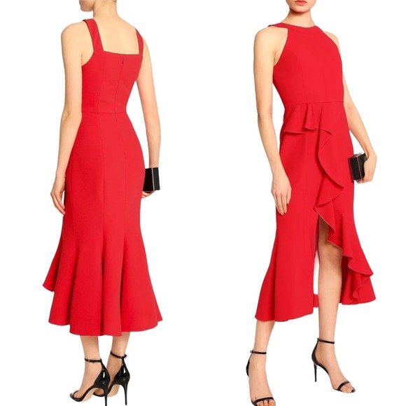 NICHOLAS Red Piper Dress Sleeveless Ruffles Cocktail Dress Designer US 2 Flawed - Picture 2 of 10